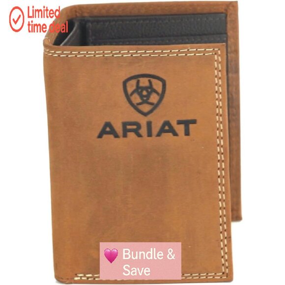 Men's Genuine Leather Trifold Wallet with Multiple Card Slots and ID Window